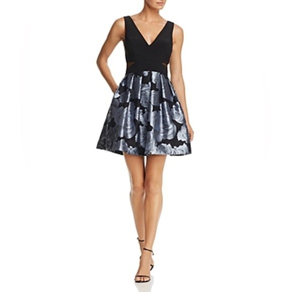 Aqua Exclusive NWT Black Gray Floral Brocade Cocktail Hoco Pageant Dress 8 - Picture 1 of 9